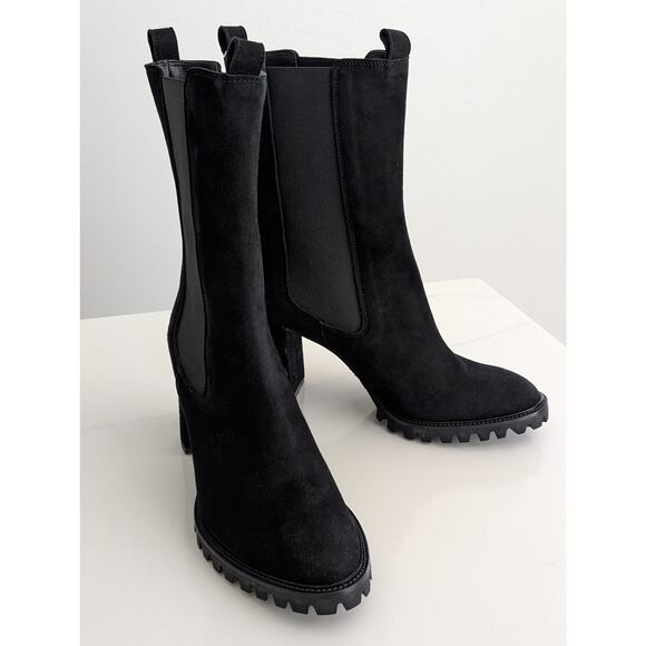 NIB Anna F. Black Suede Heeled Boots IT 41 US 11 Made in Italy Designer Shoes - Picture 1 of 11